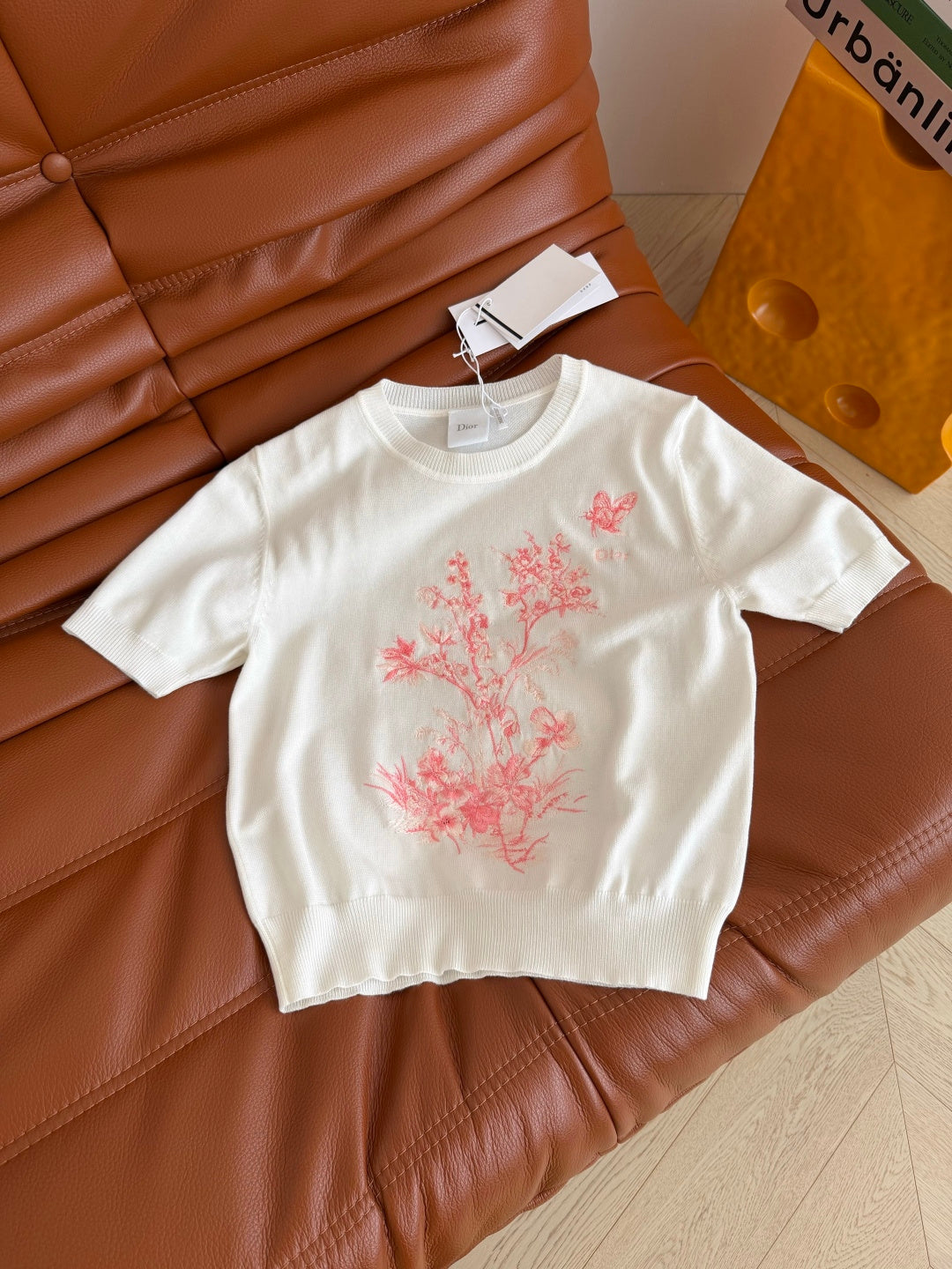 CD Short-Sleeved Embroidered Sweater White Pink Cotton 371637