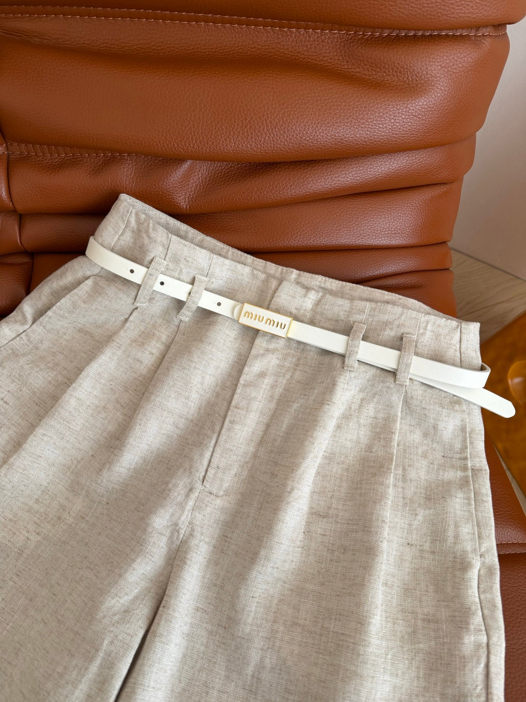 Miu 26s Pant With Belt Linen 396126