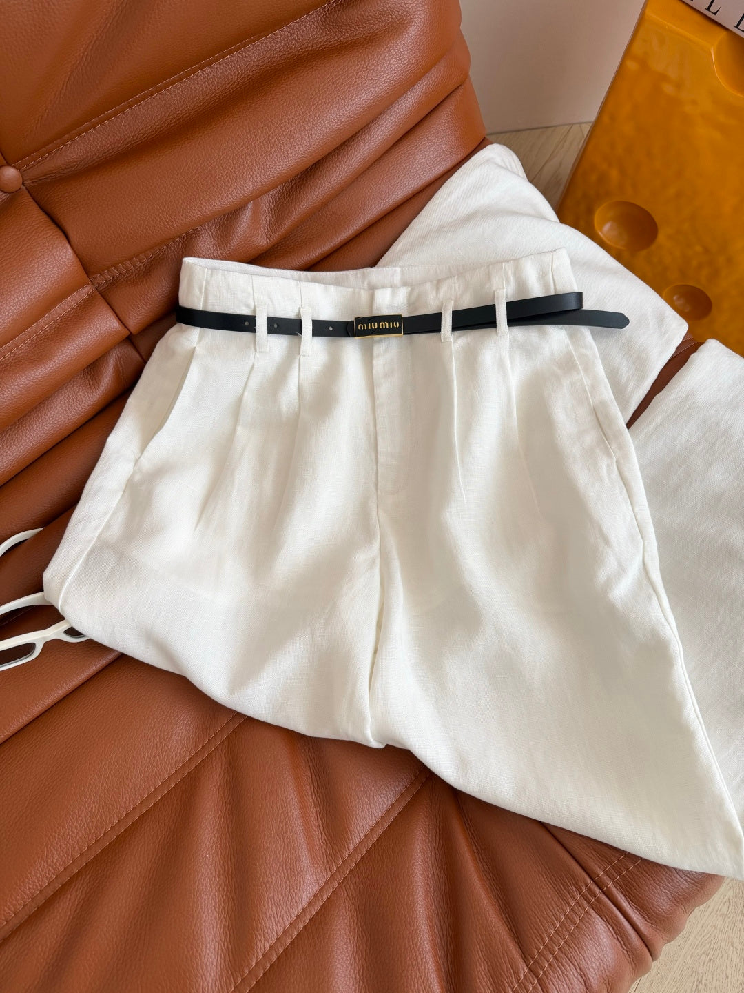 Miu 26s Pant With Belt Linen 396126