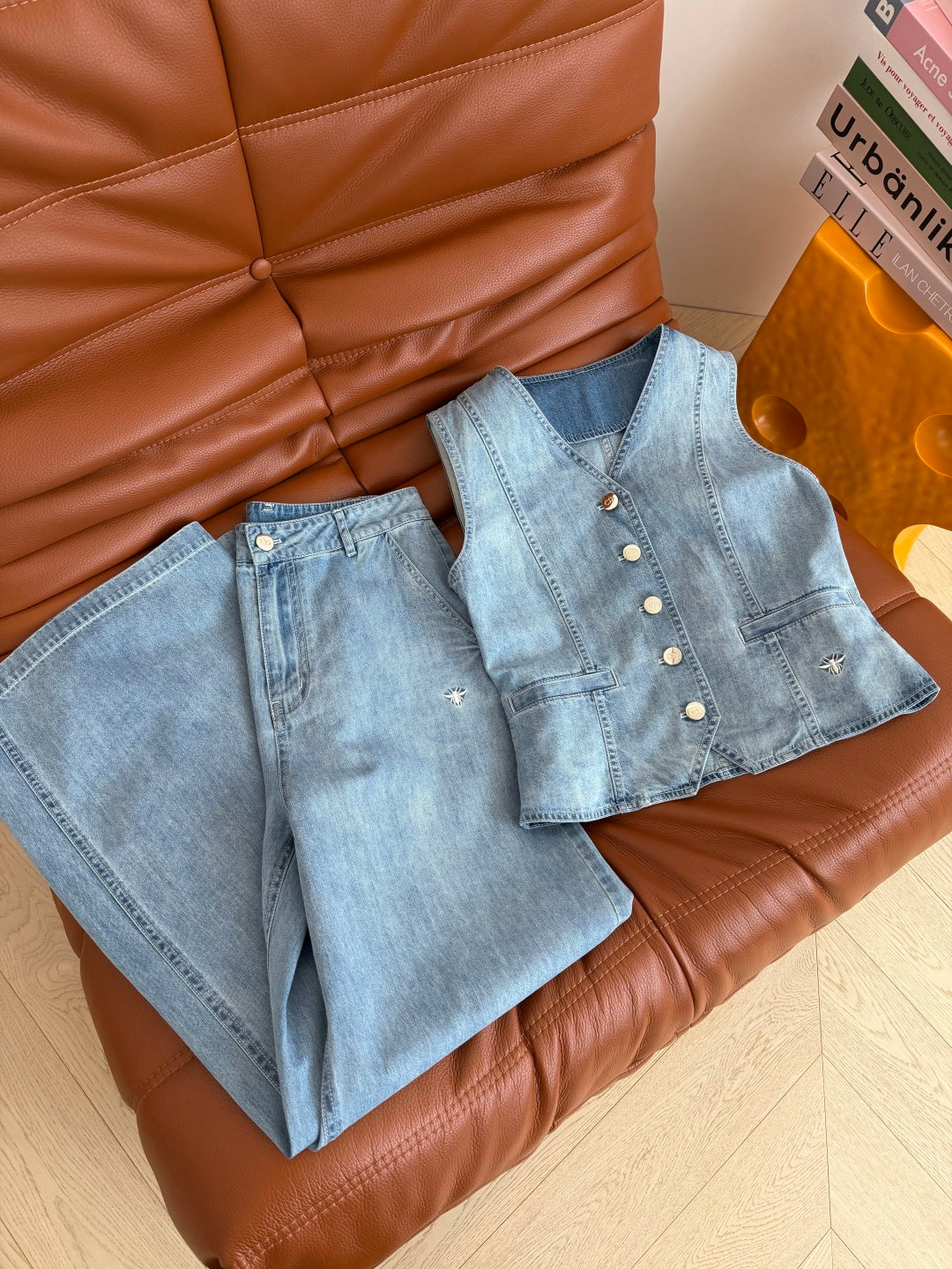 CC 26s Stretch V-neck Denim Vest & Leg Pant 396152