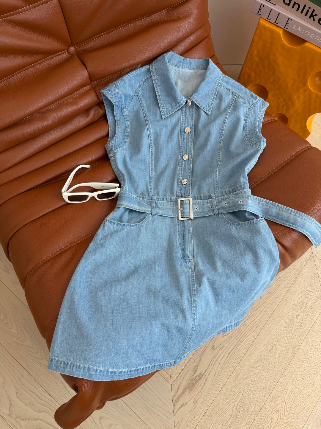 Celine 26s Light Blue Washed Denim Dress 398137