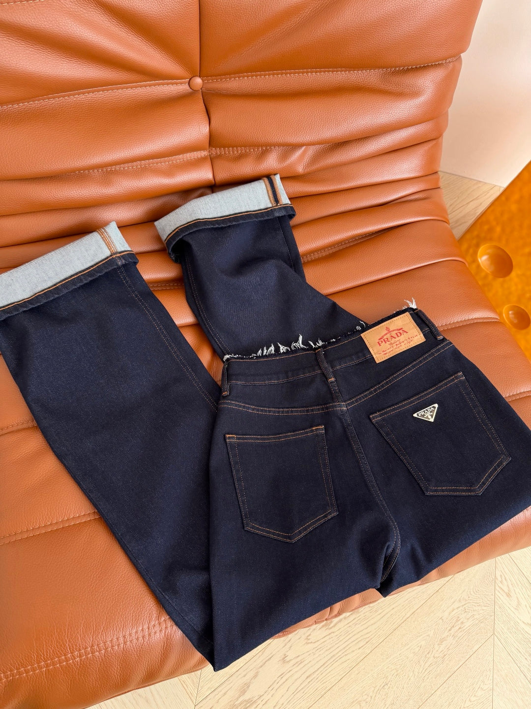 Prada 26s Straight Leg Jeans Dark Blue Denim 420966