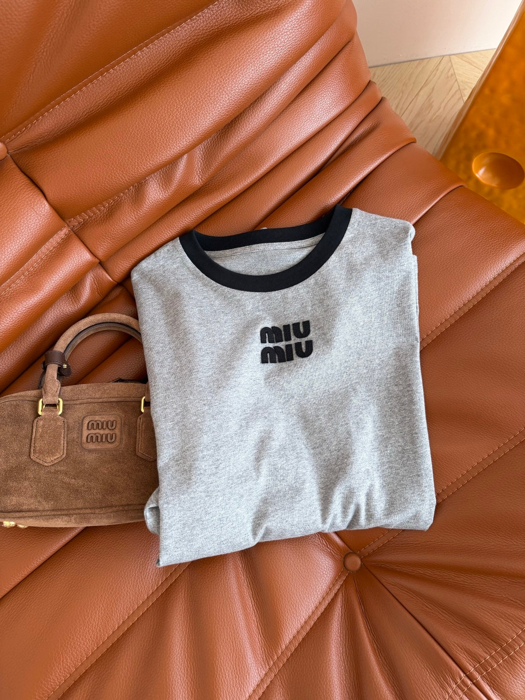 Miu 26s Long-Sleeved T-Shirt Grey Cotton 424307