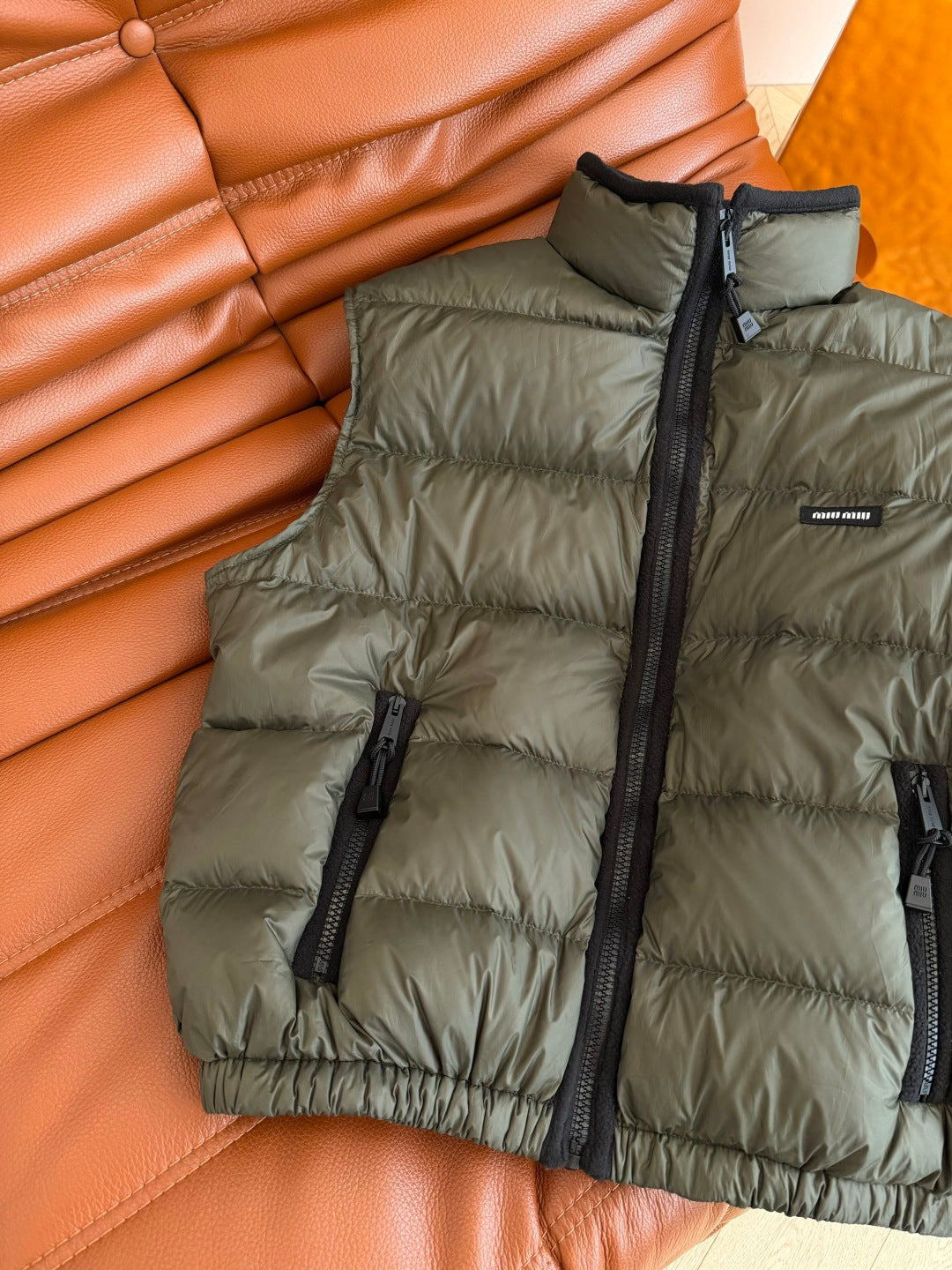 Miu 26s Down Vest Olive Green Re-Nylon 424238