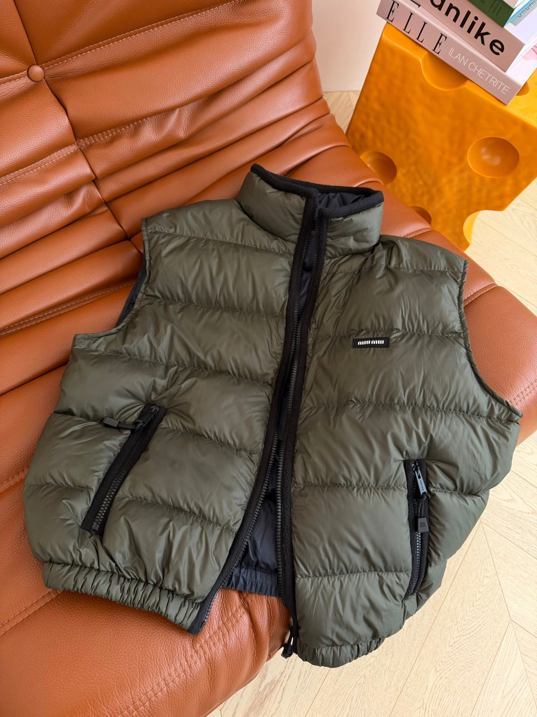 Miu 26s Down Vest Olive Green Re-Nylon 424238