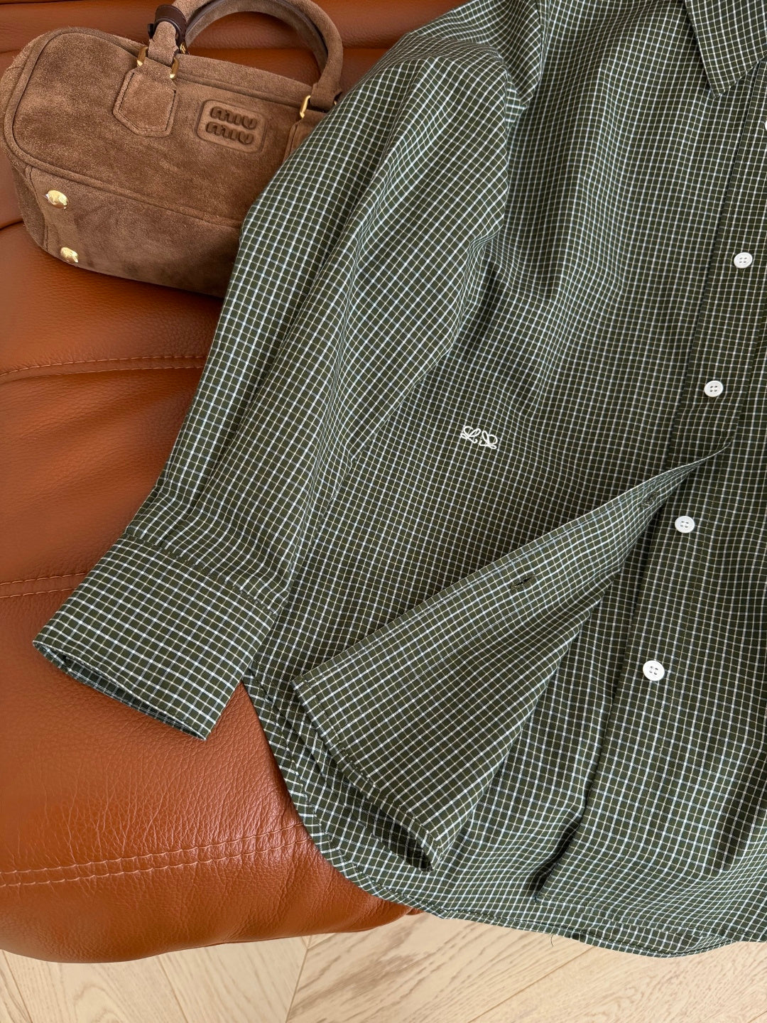 Loewe 26s Casual Shirt Dark Green White Cotton 424277