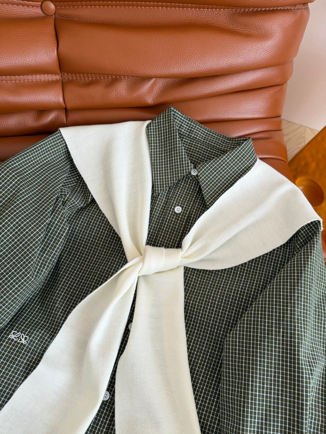 Loewe 26s Casual Shirt Dark Green White Cotton 424277