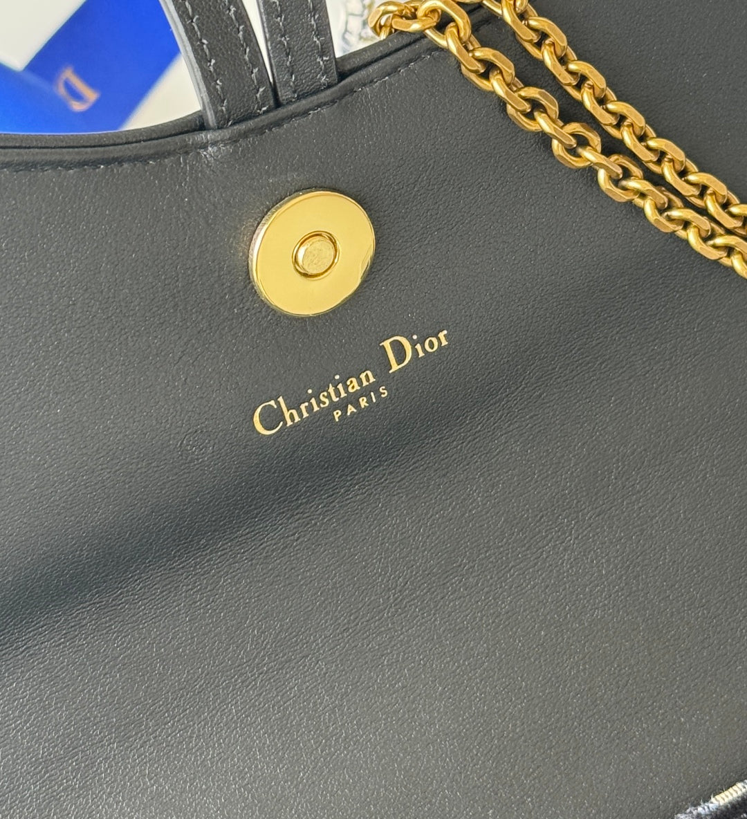 CD S5907CNKO Medium Saddle Pouch with Chain 21.5cm Blue Jacquard Cowhide GHW
