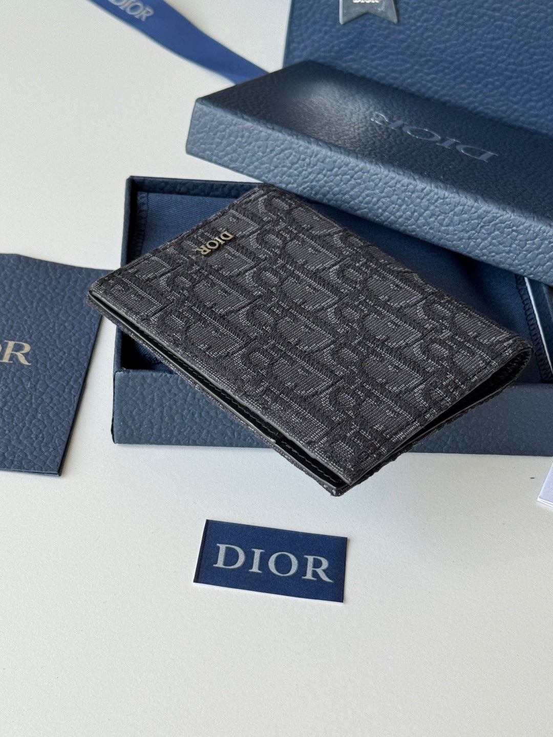 CD Oblique Passport Holder Black Jacquard Cowhide