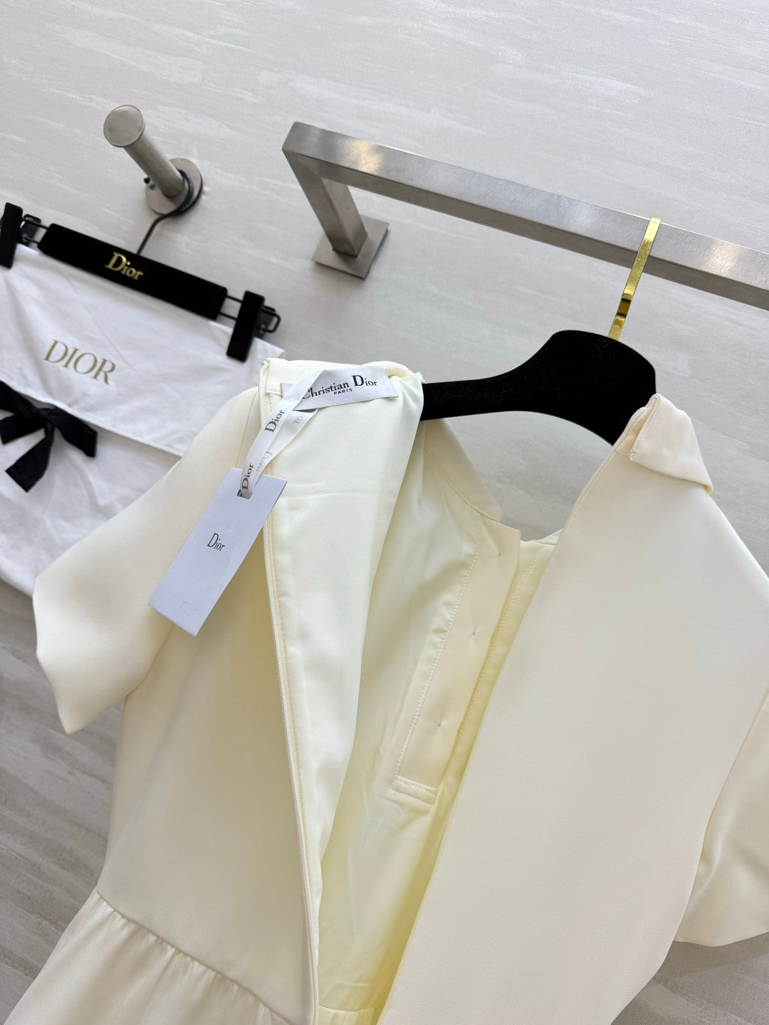 CD Fitted Dress with CD Buttons Cream Wool Silk 394196