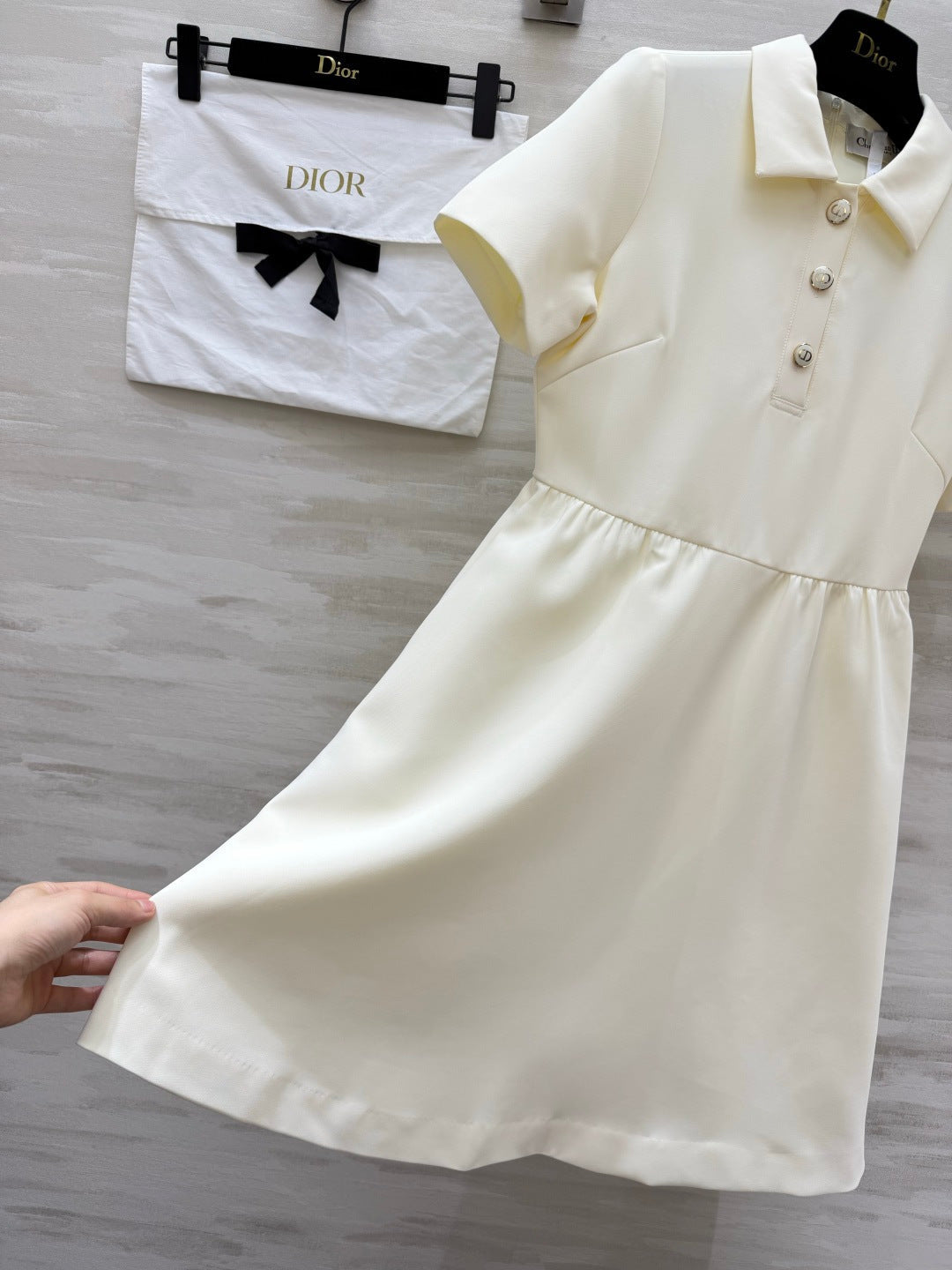 CD Fitted Dress with CD Buttons Cream Wool Silk 394196