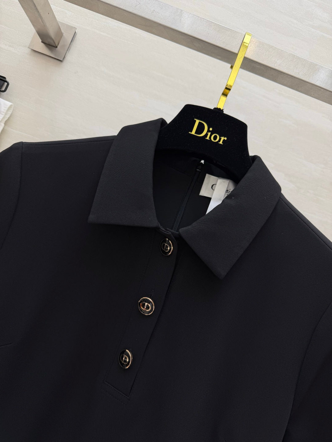CD Fitted Dress with CD Buttons Black Wool Silk 394197