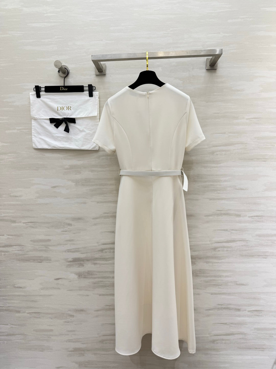 CD 26s Mid-Length Belted Dress White Wool  Silk 394159