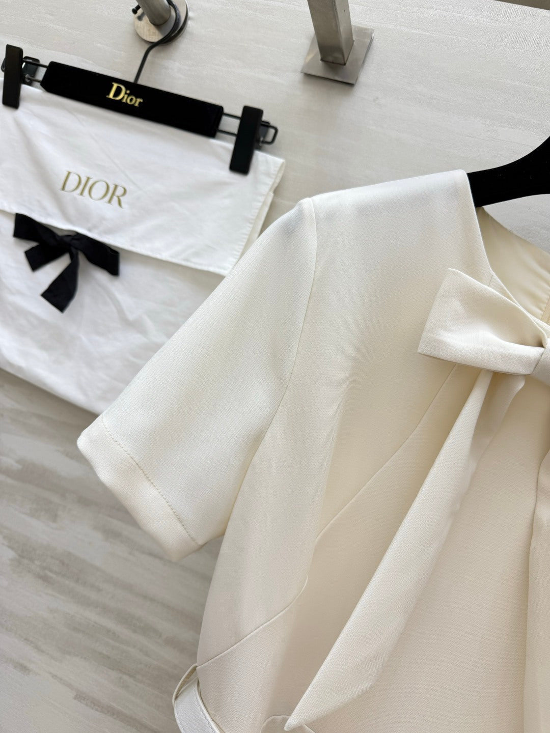 CD 26s Mid-Length Belted Dress White Wool  Silk 394159
