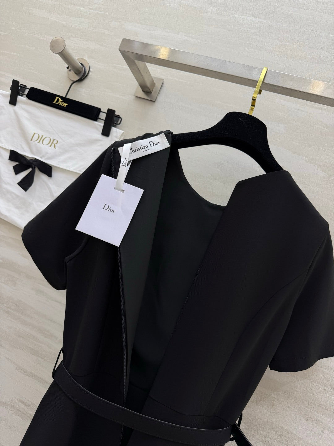 CD 26s Mid-Length Belted Dress Black Wool Silk 394161