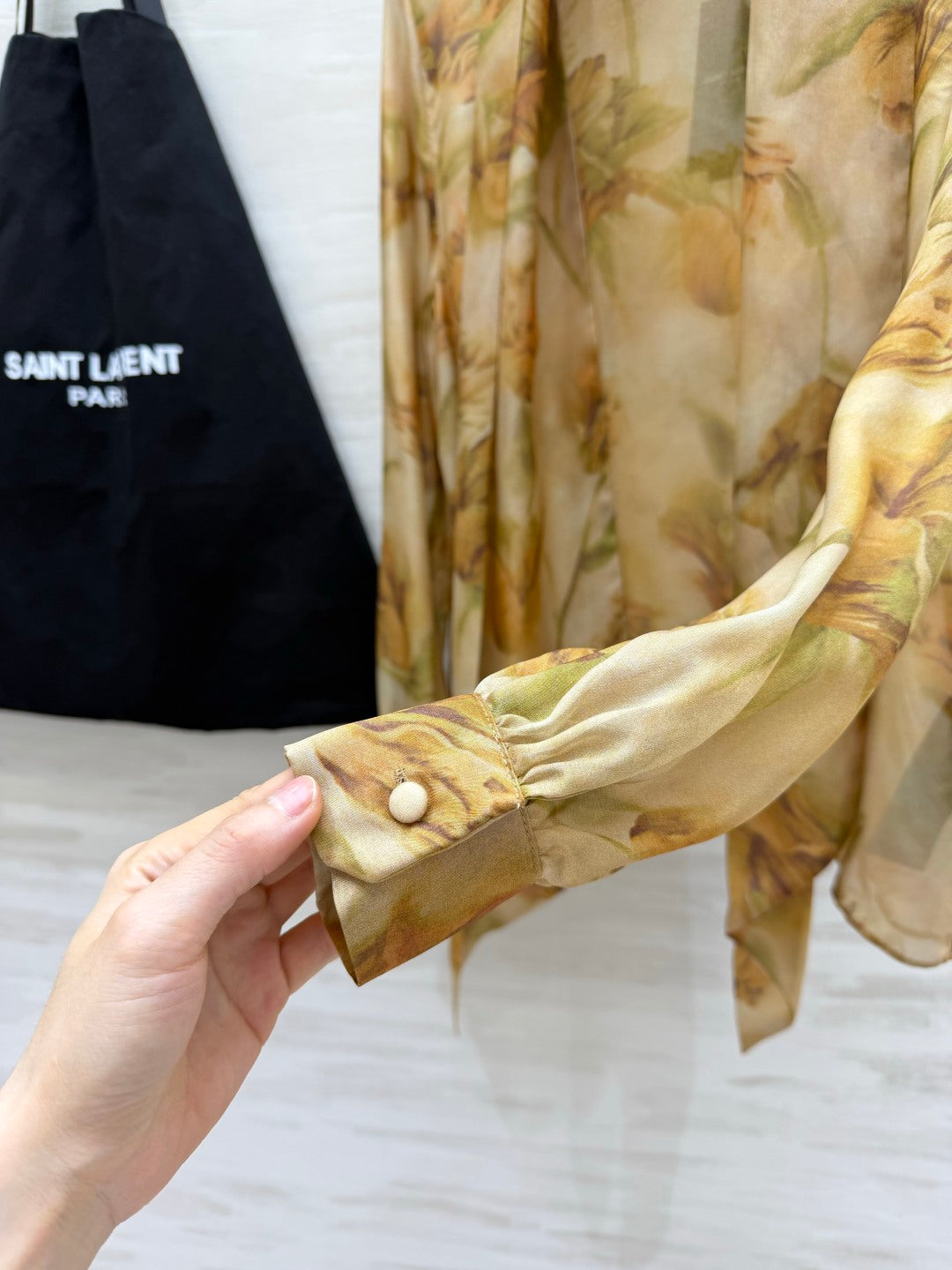 YSL Lavallière Leopard-Print Blouse Beige Silk 397064