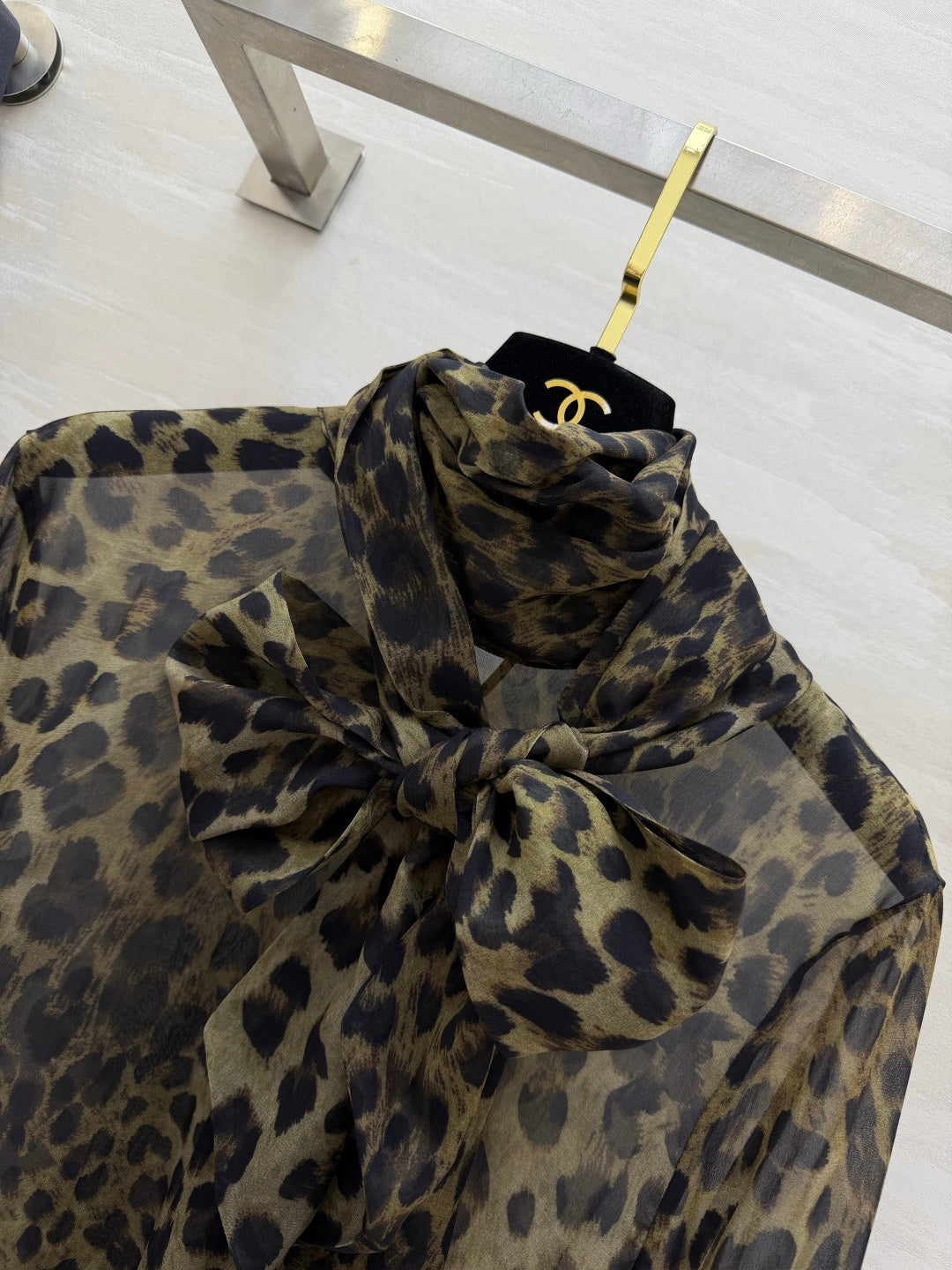 YSL Lavallière Leopard-Print Blouse Silk 397066
