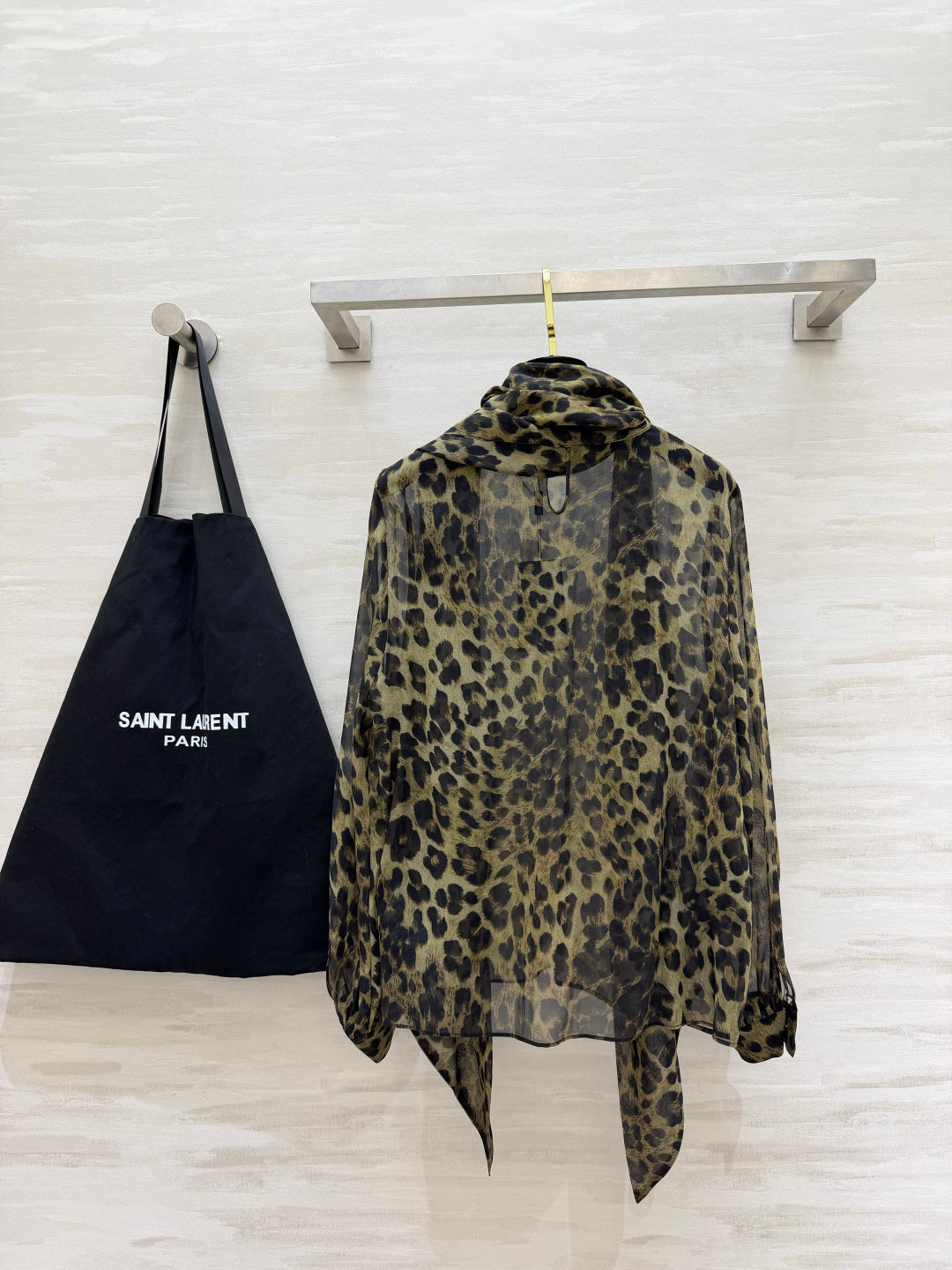 YSL Lavallière Leopard-Print Blouse Silk 397066