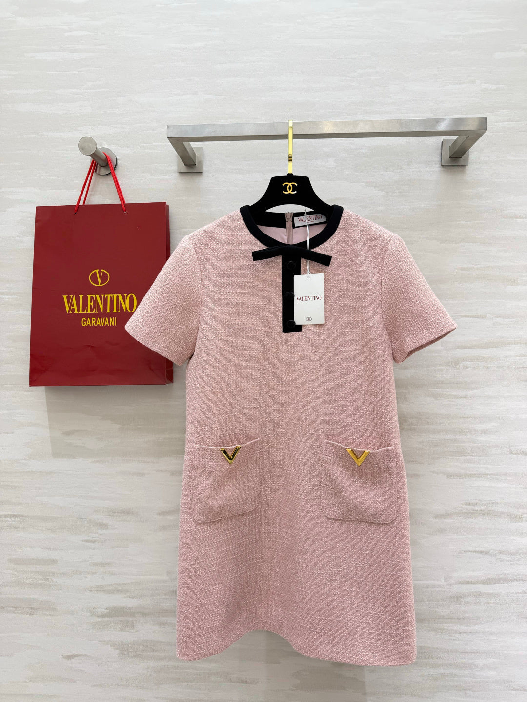 VT 26s Bow-Detail Mini Dress Light Pink Wool Nylon 398913