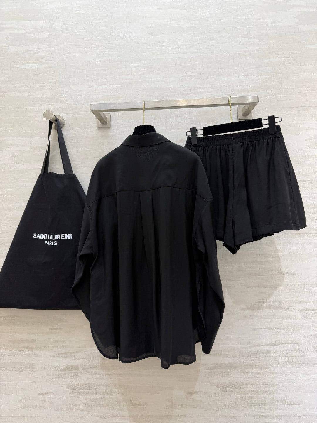 YSL 26s Long-Sleeved Silk Shirt Set Black398906