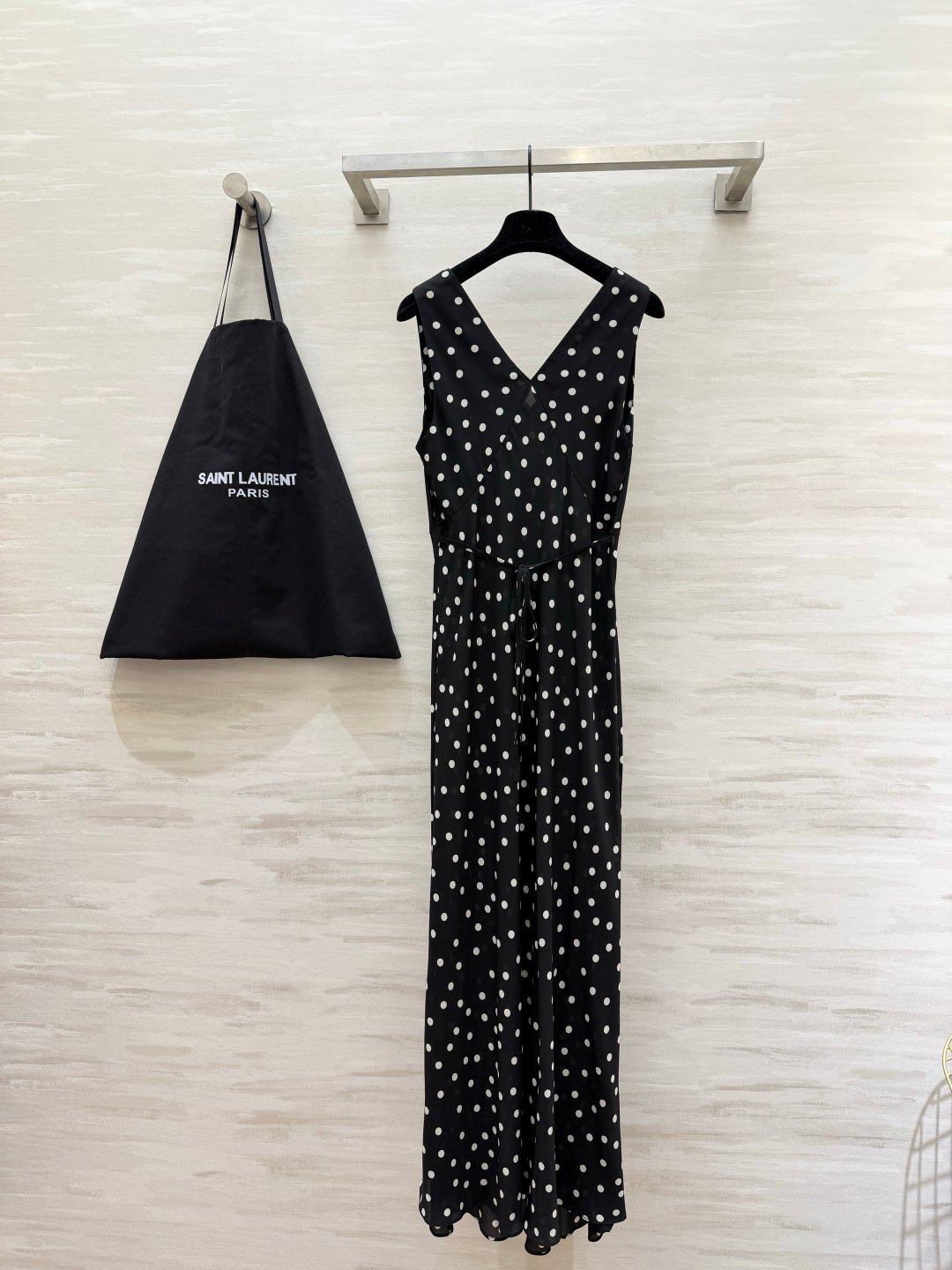 YSL 26s V-Neck Maxi Dress Black White Dress 398891