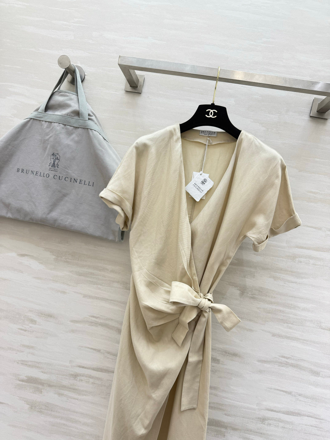 Brunello Cucinelli 26s Wrap-Effect Dress Viscose Linen 398865