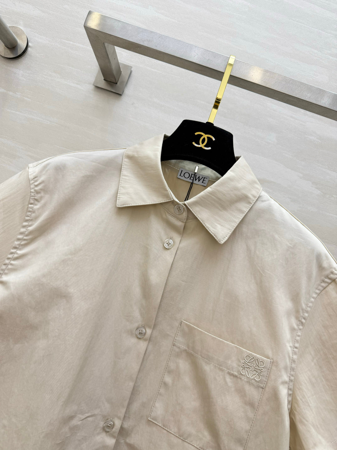 Loewe 26s Short-Sleeved Shirt Cream Cotton 398853