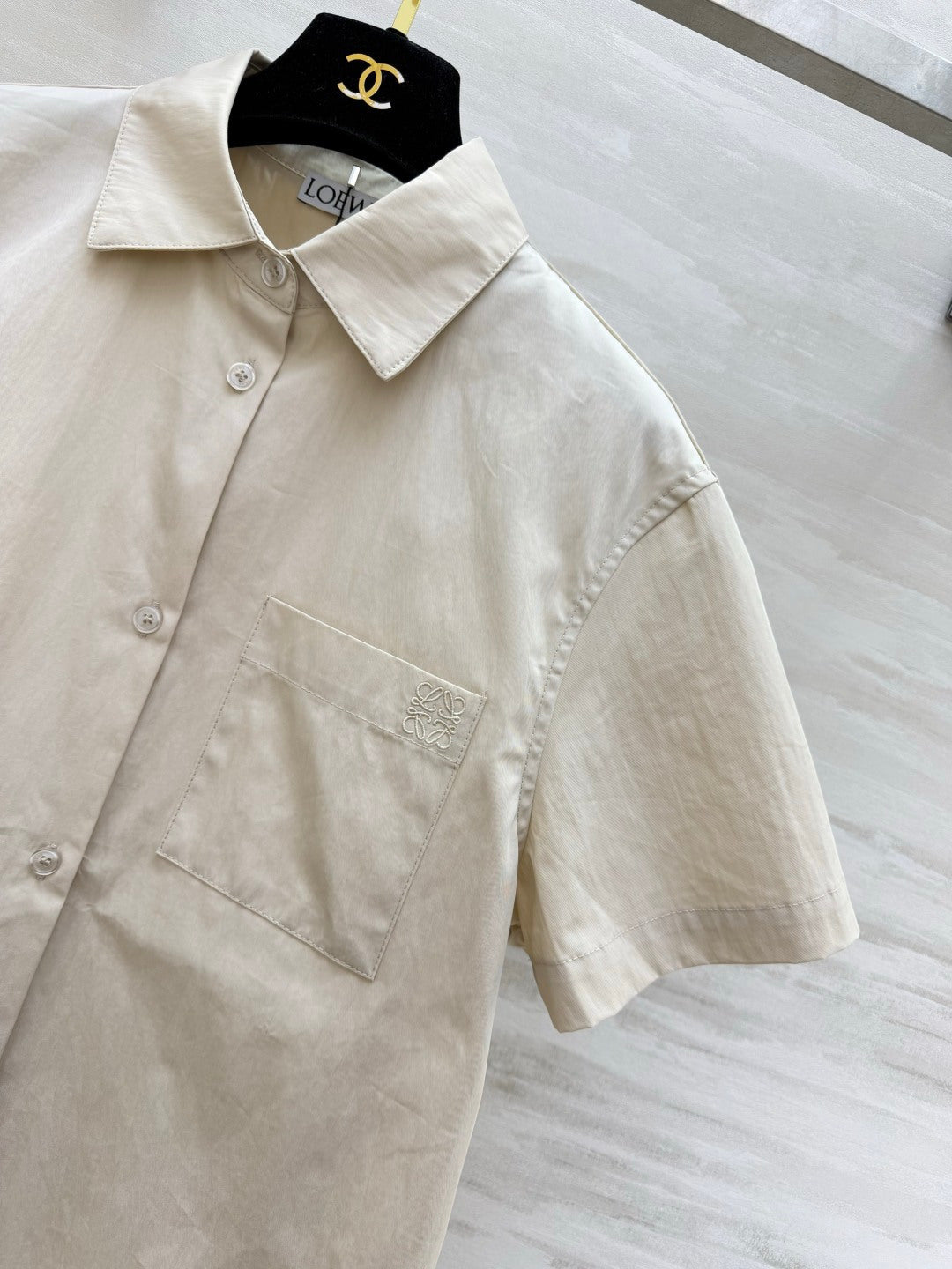 Loewe 26s Short-Sleeved Shirt Cream Cotton 398853
