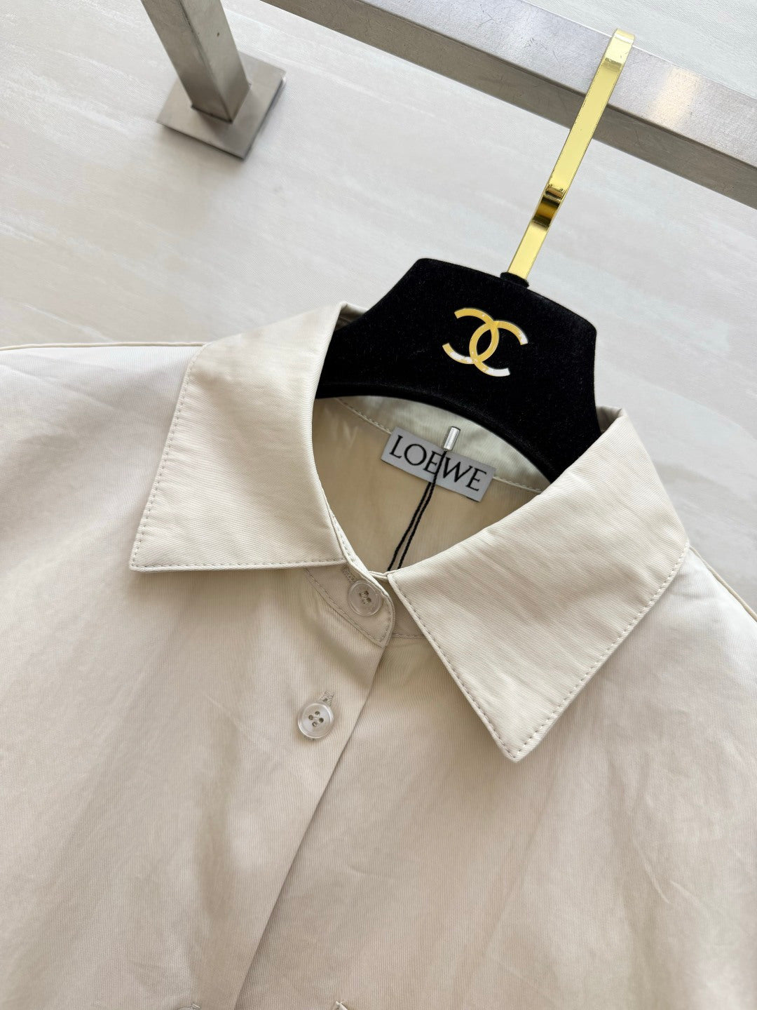 Loewe 26s Short-Sleeved Shirt Cream Cotton 398853