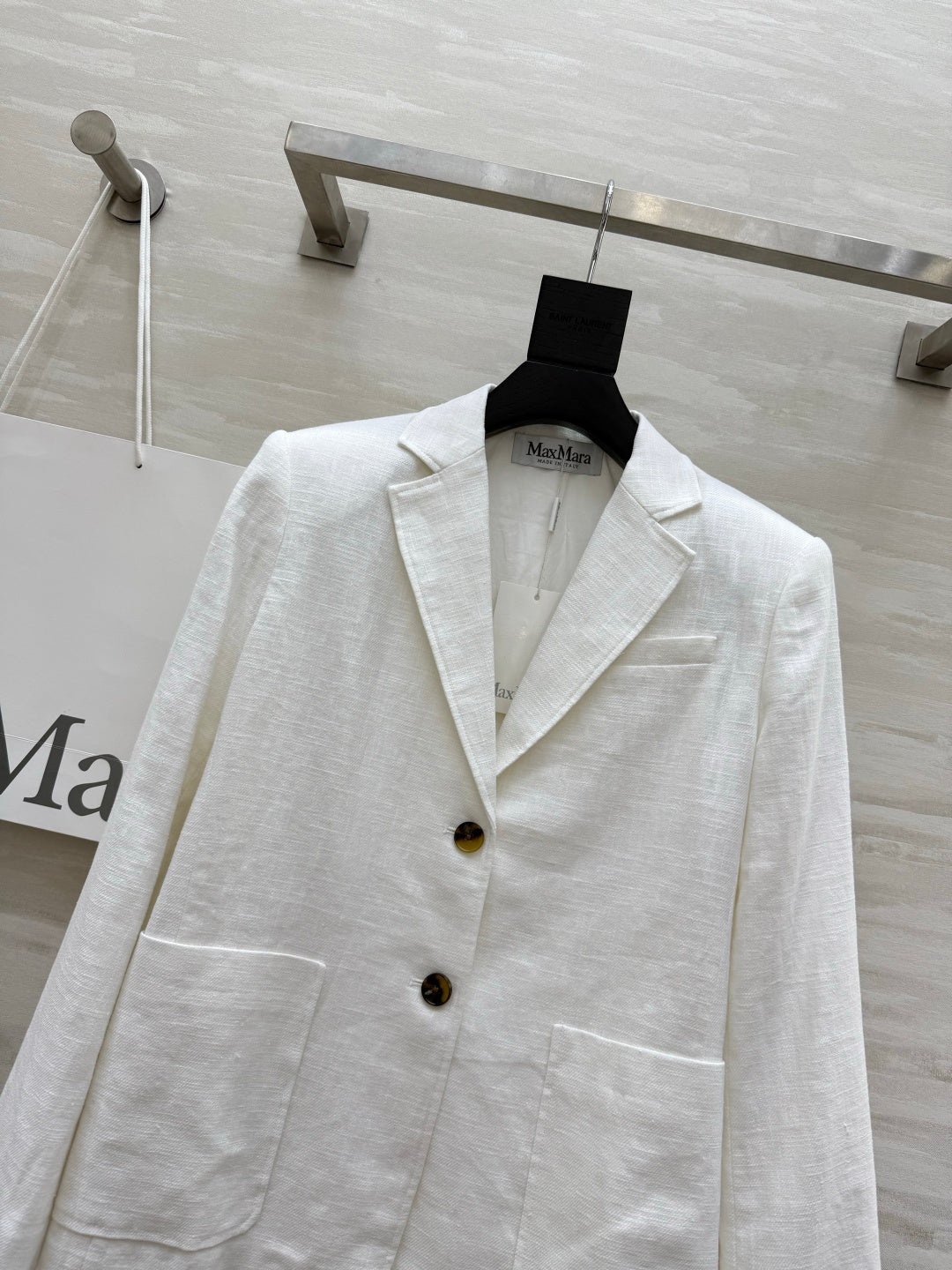Max Mara Single-Breasted Blazer White Linen 398828