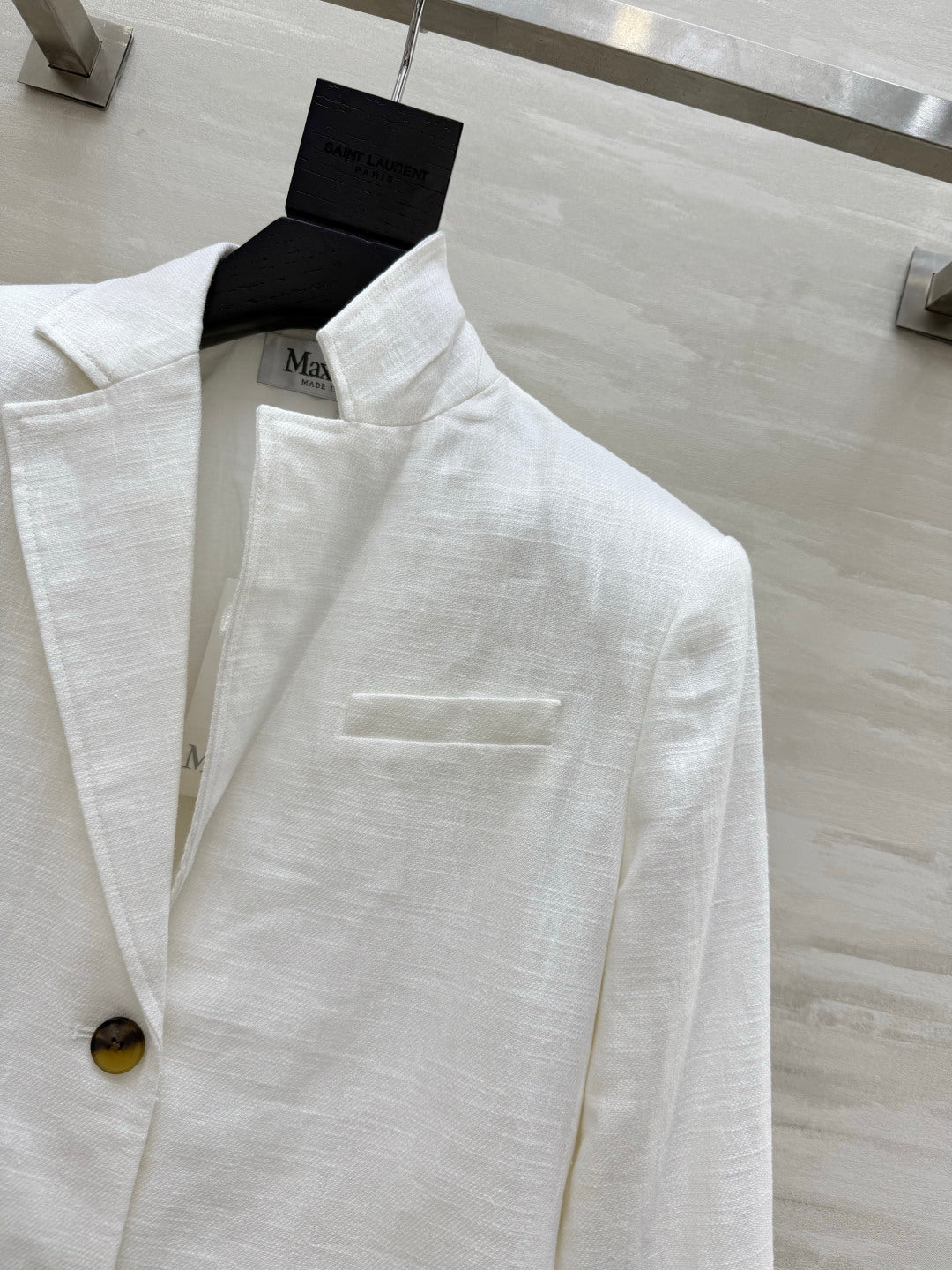Max Mara Single-Breasted Blazer White Linen 398828