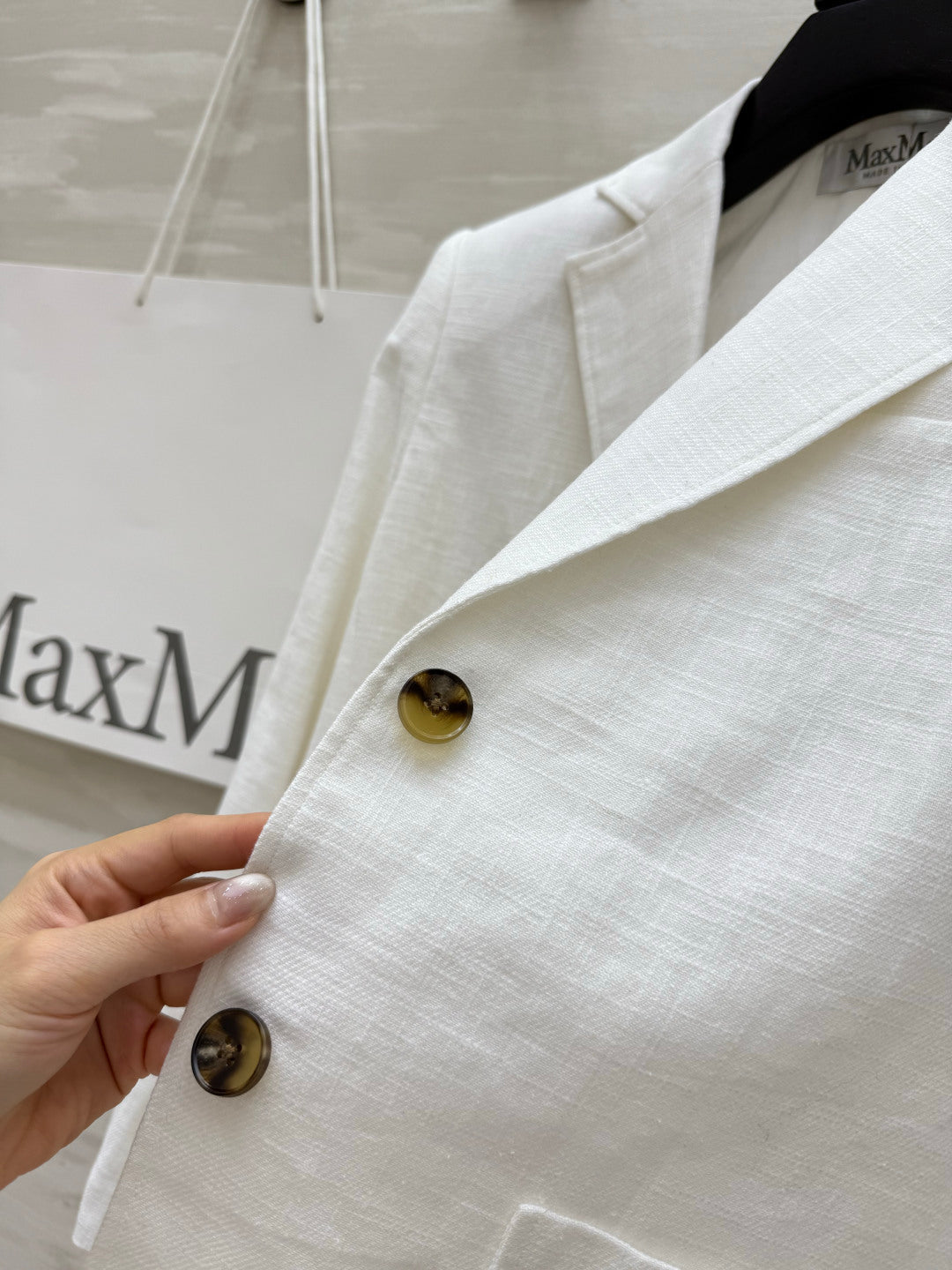 Max Mara Single-Breasted Blazer White Linen 398828