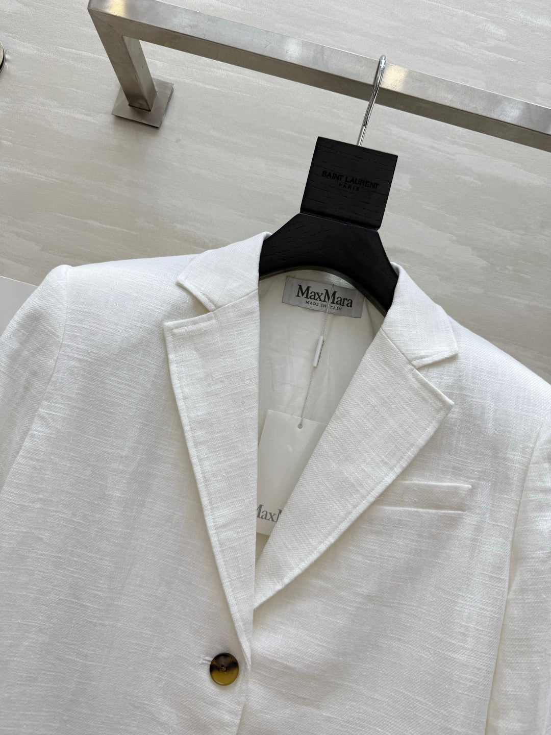 Max Mara Single-Breasted Blazer White Linen 398828