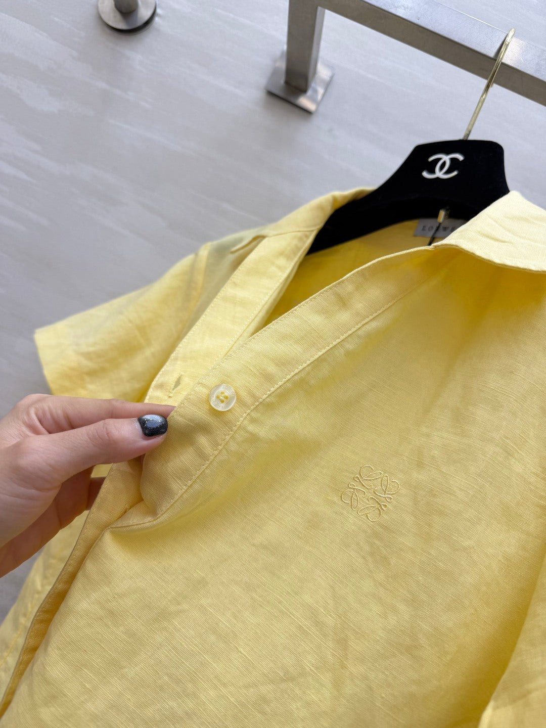 Loewe Summer Essential Two-Piece Set Shirt Loose Shorts Yellow Cotton 410421