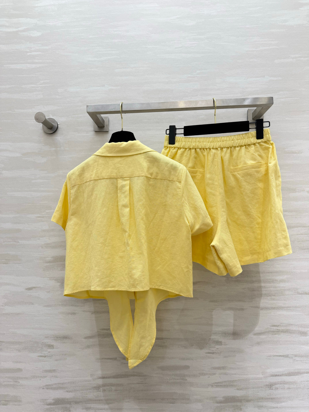 Loewe Summer Essential Two-Piece Set Shirt Loose Shorts Yellow Cotton 410421
