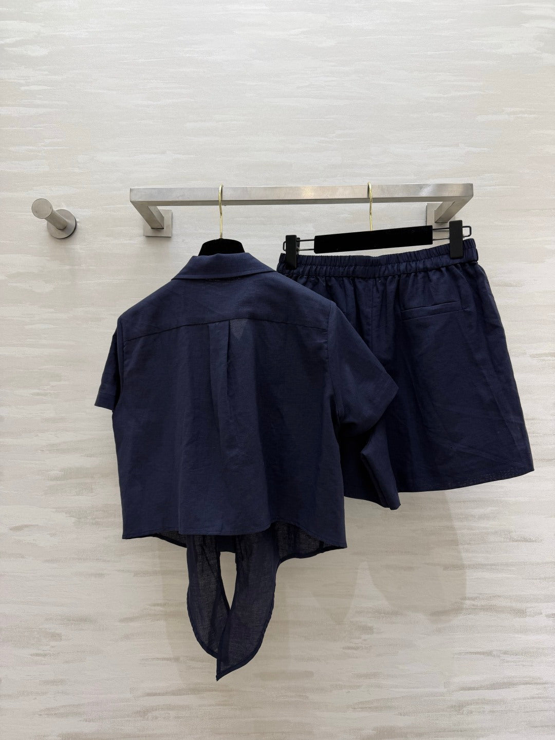 Loewe Summer Essential Two-Piece Set Shirt Loose Shorts Dark Blue Cotton 410411