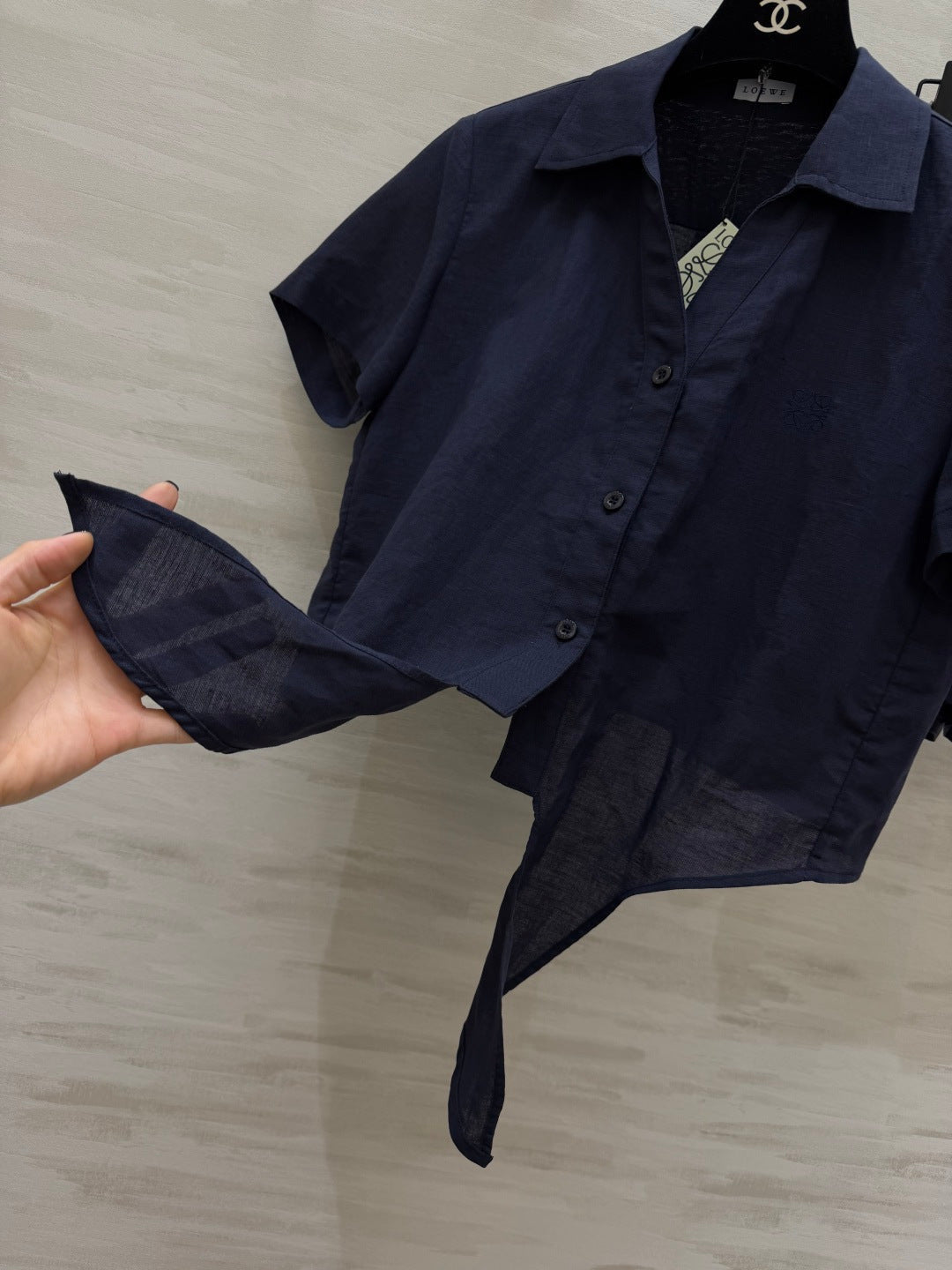Loewe Summer Essential Two-Piece Set Shirt Loose Shorts Dark Blue Cotton 410411