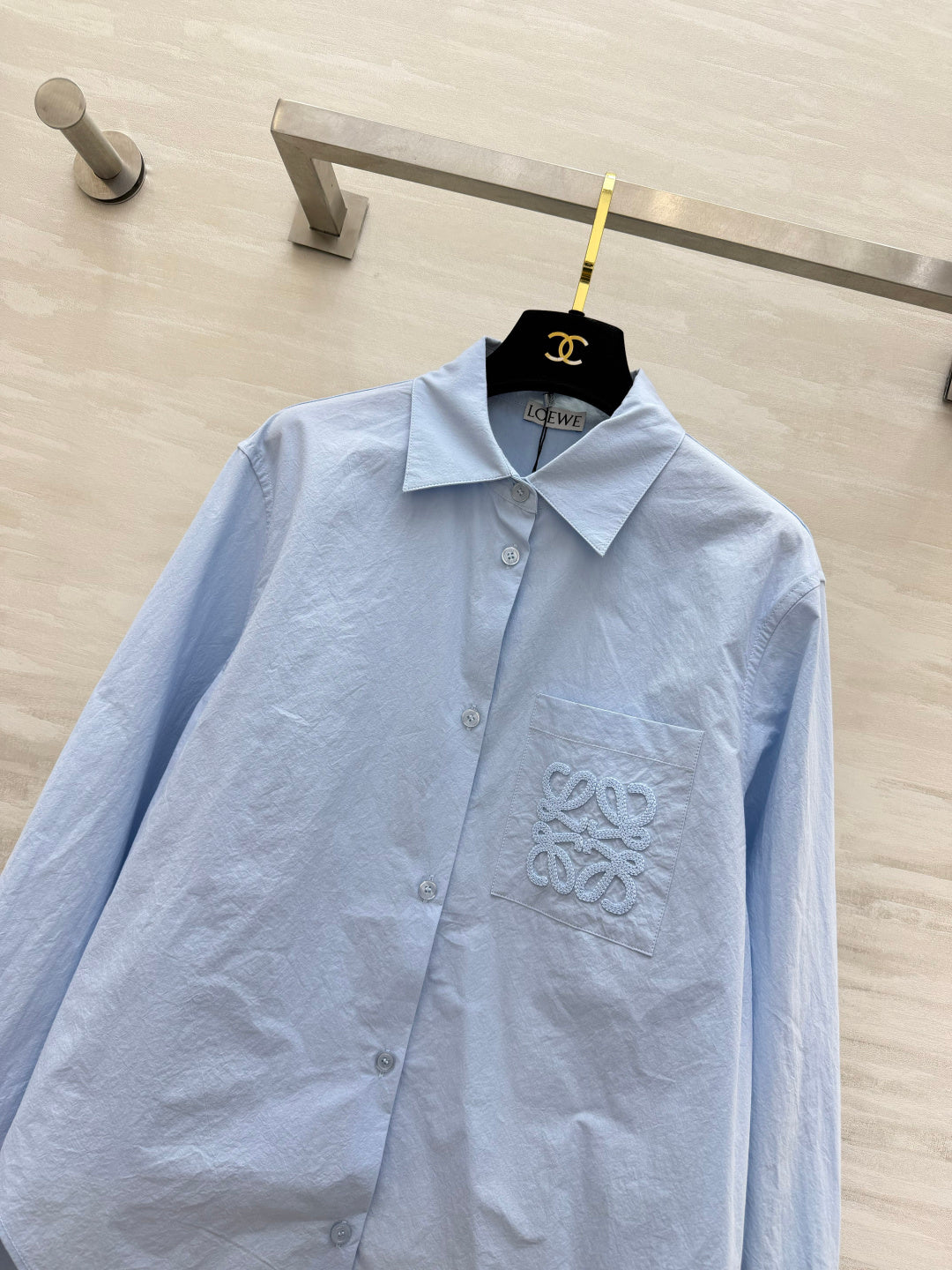 Loewe Embroidered Cotton Shirt Blue Cotton 410406