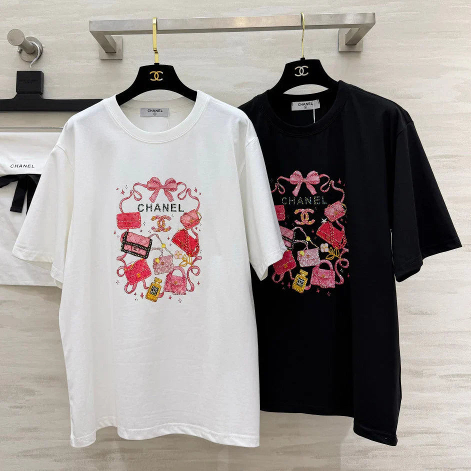 Chanel 2026 Rhinestone Print T-shirt Cotton 681371