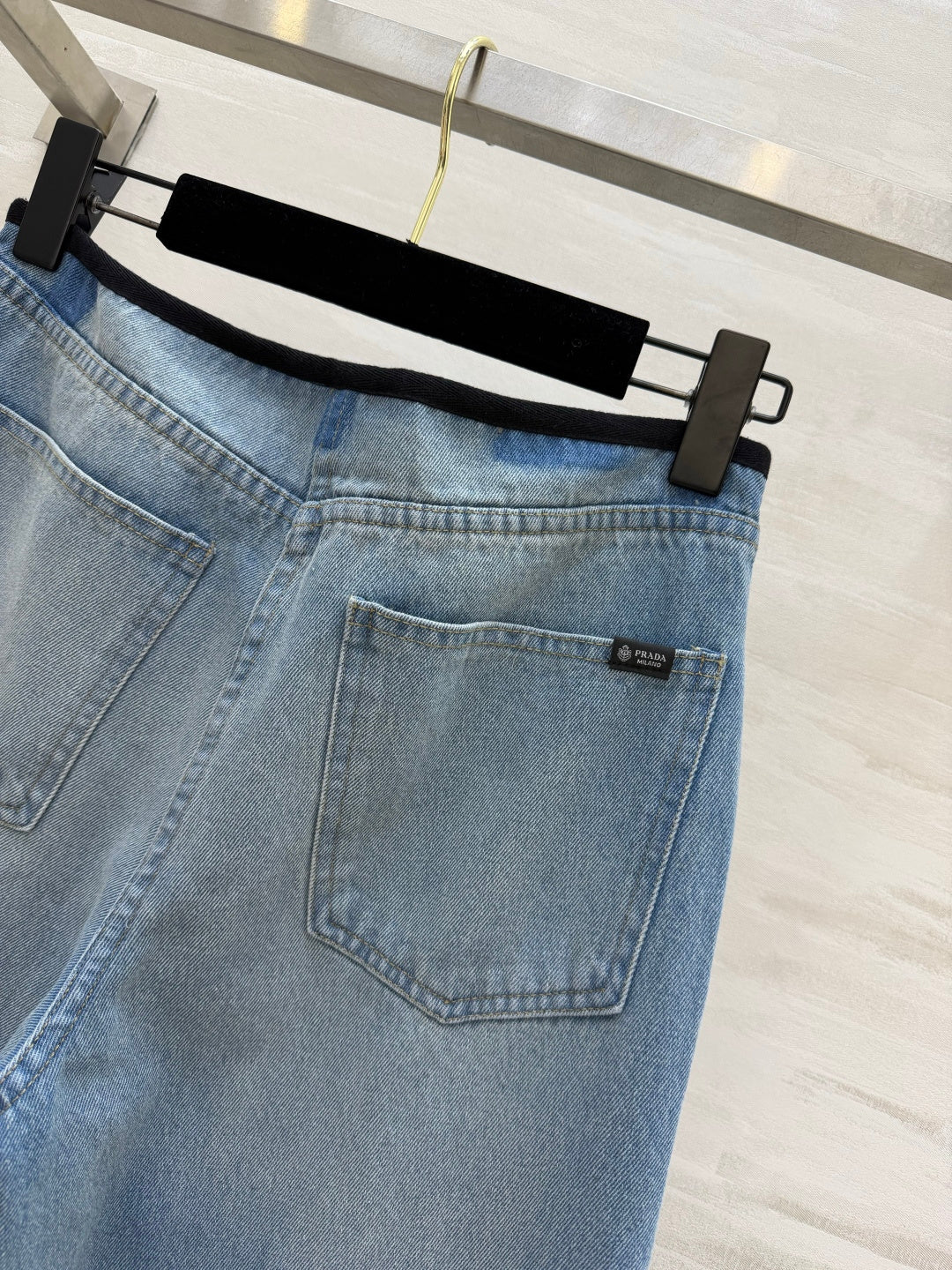 Prada 26s Wide-Leg Jeans Light Blue Washed Denim 405808