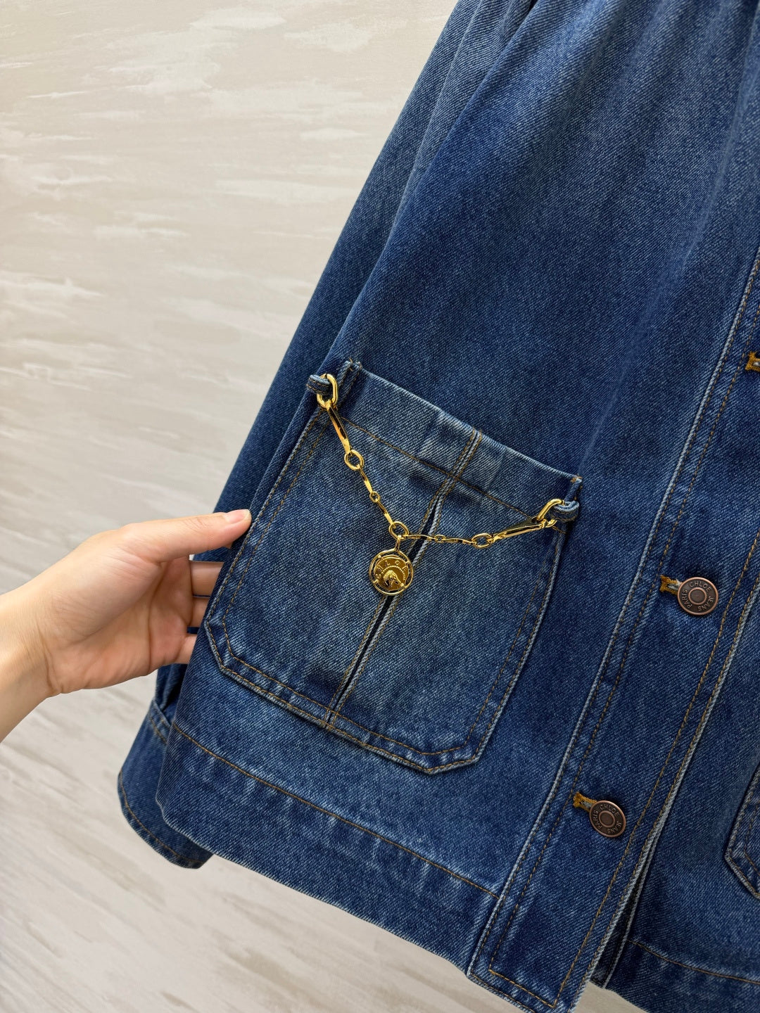 Chleo 26s High-neck gathered jacket in denim Indigo Cotton 414168