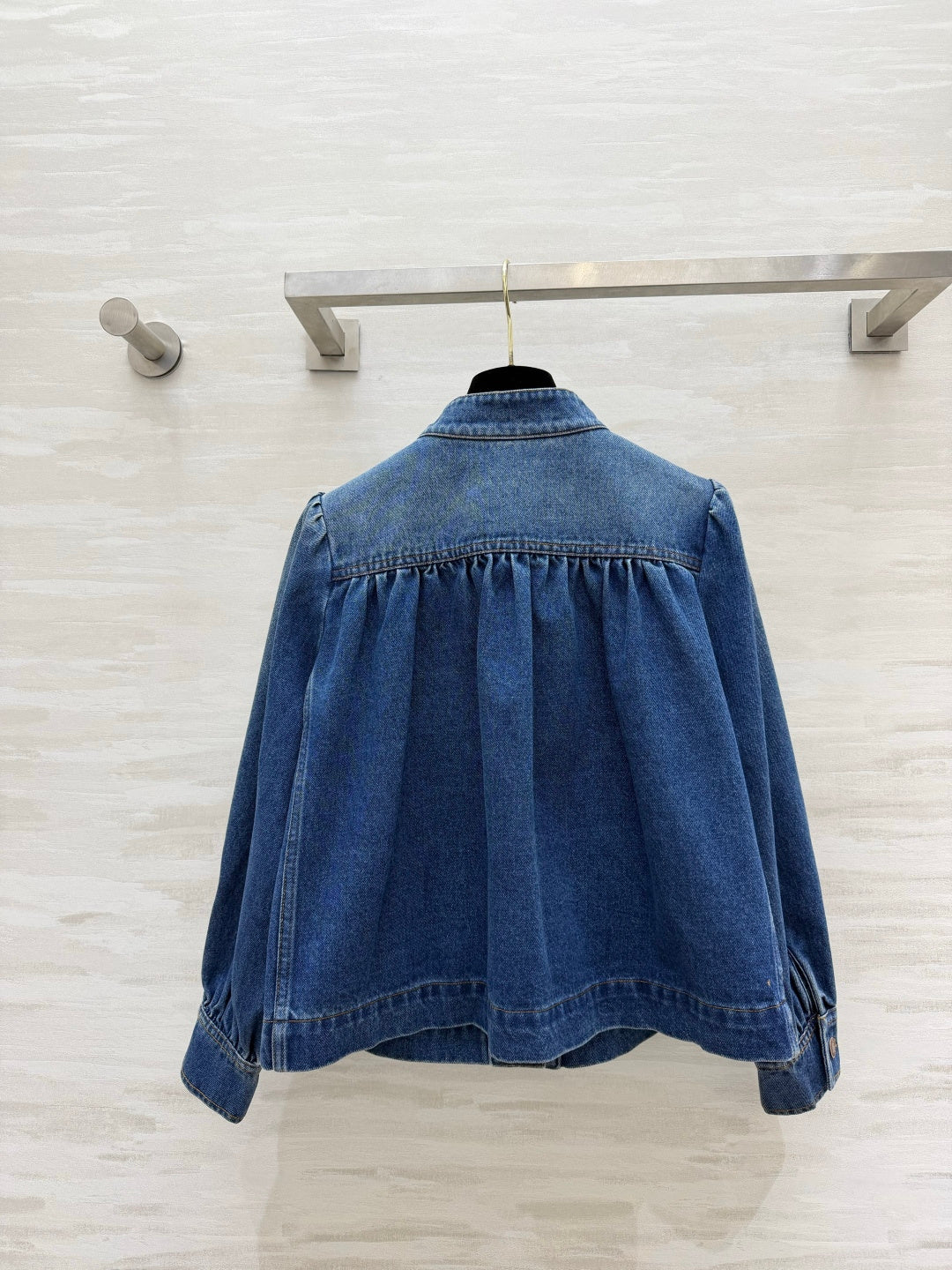 Chleo 26s High-neck gathered jacket in denim Indigo Cotton 414168