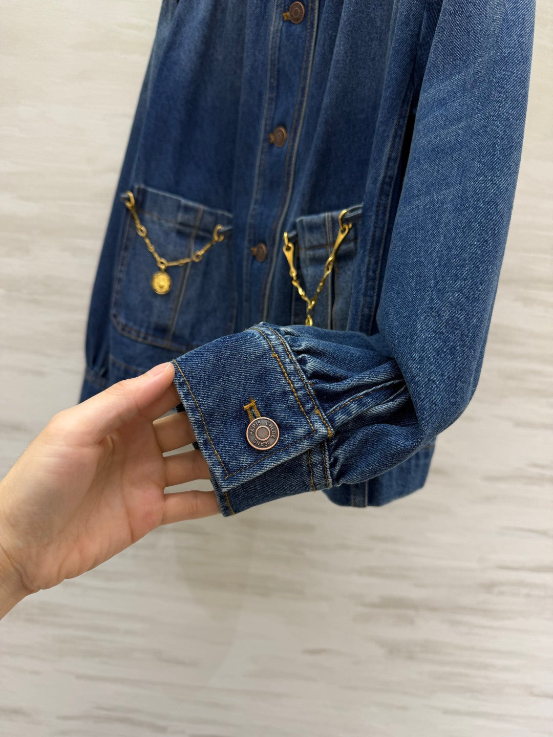 Chleo 26s High-neck gathered jacket in denim Indigo Cotton 414168