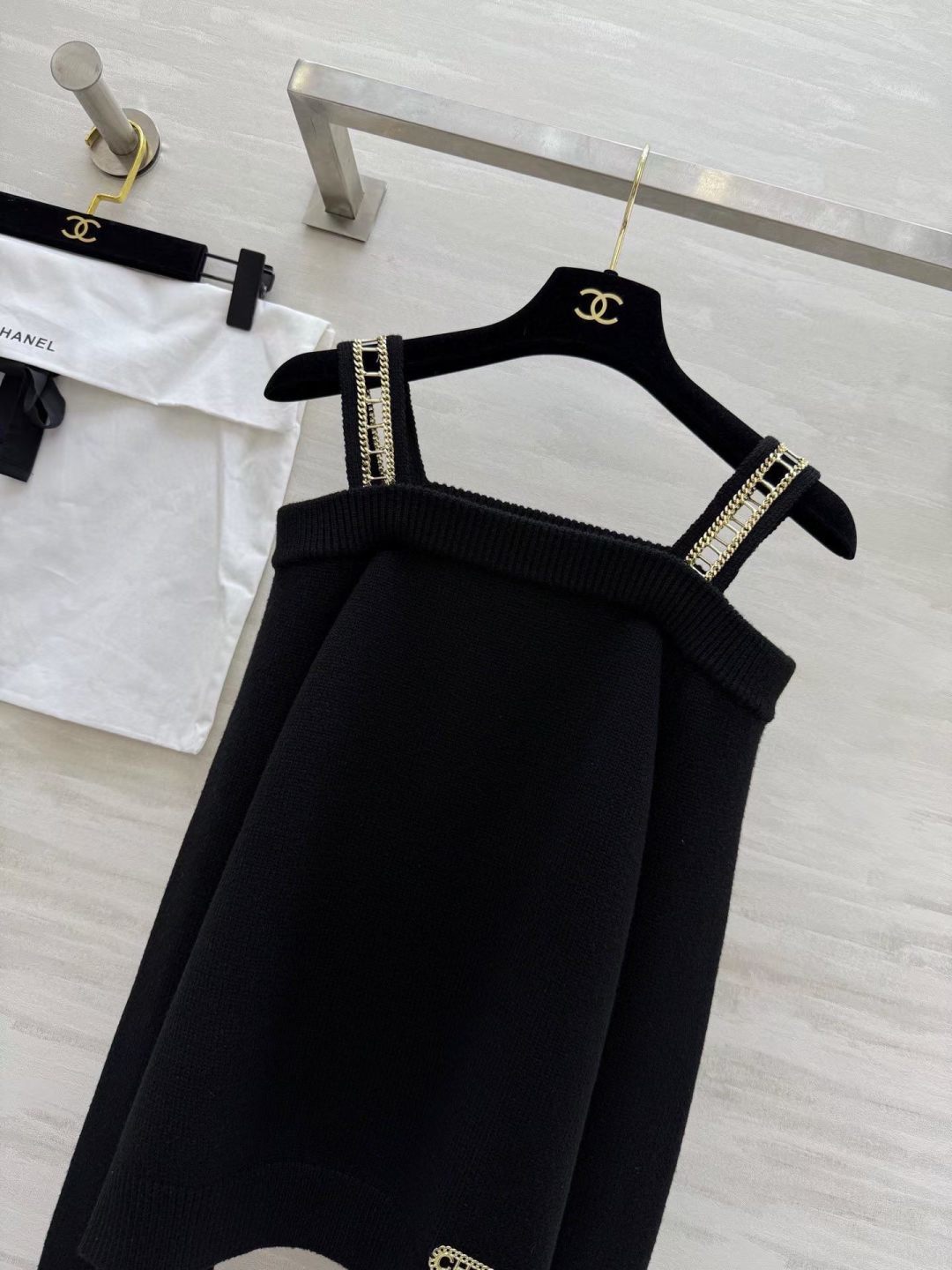 CC 26s Chain Strap Knit Top Black Knitwear 414120
