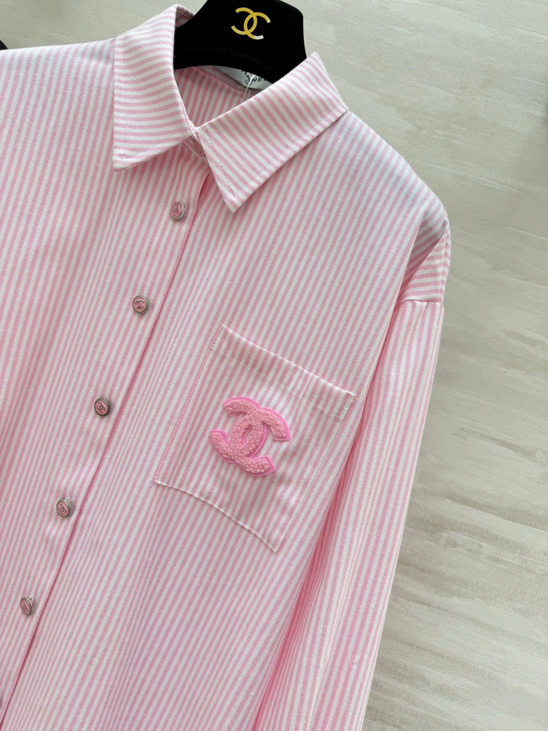 CC  26s Striped Long-Sleeve Shirt Pink Cotton 414115