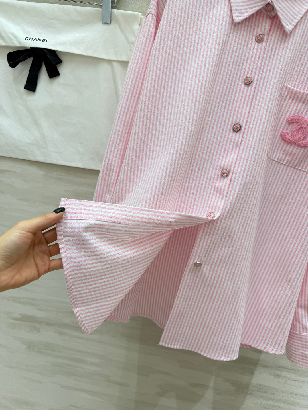 CC  26s Striped Long-Sleeve Shirt Pink Cotton 414115