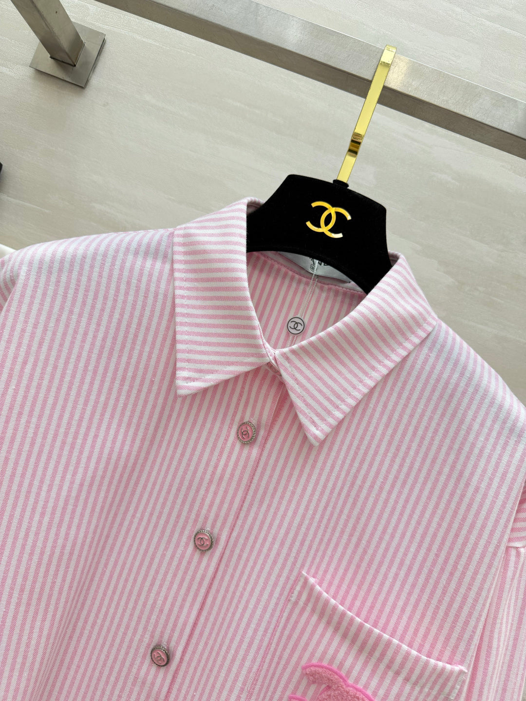 CC  26s Striped Long-Sleeve Shirt Pink Cotton 414115