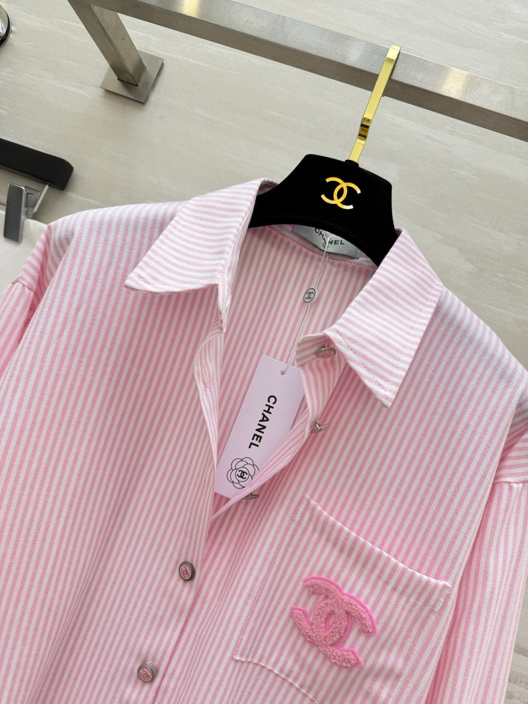 CC  26s Striped Long-Sleeve Shirt Pink Cotton 414115