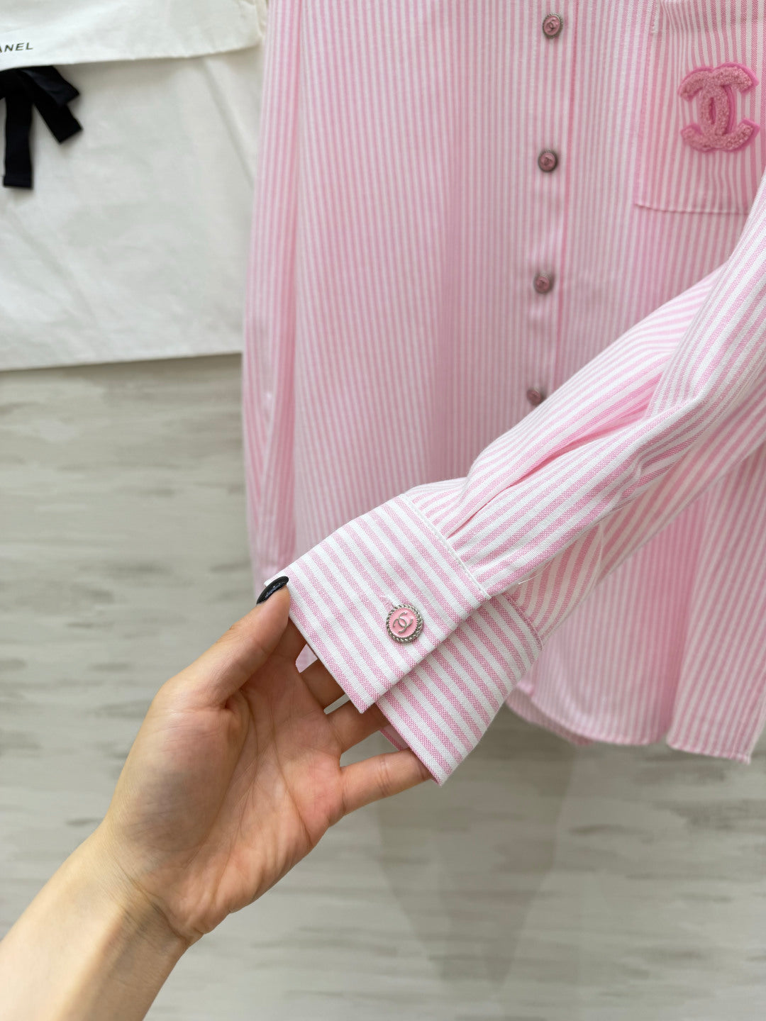 CC  26s Striped Long-Sleeve Shirt Pink Cotton 414115
