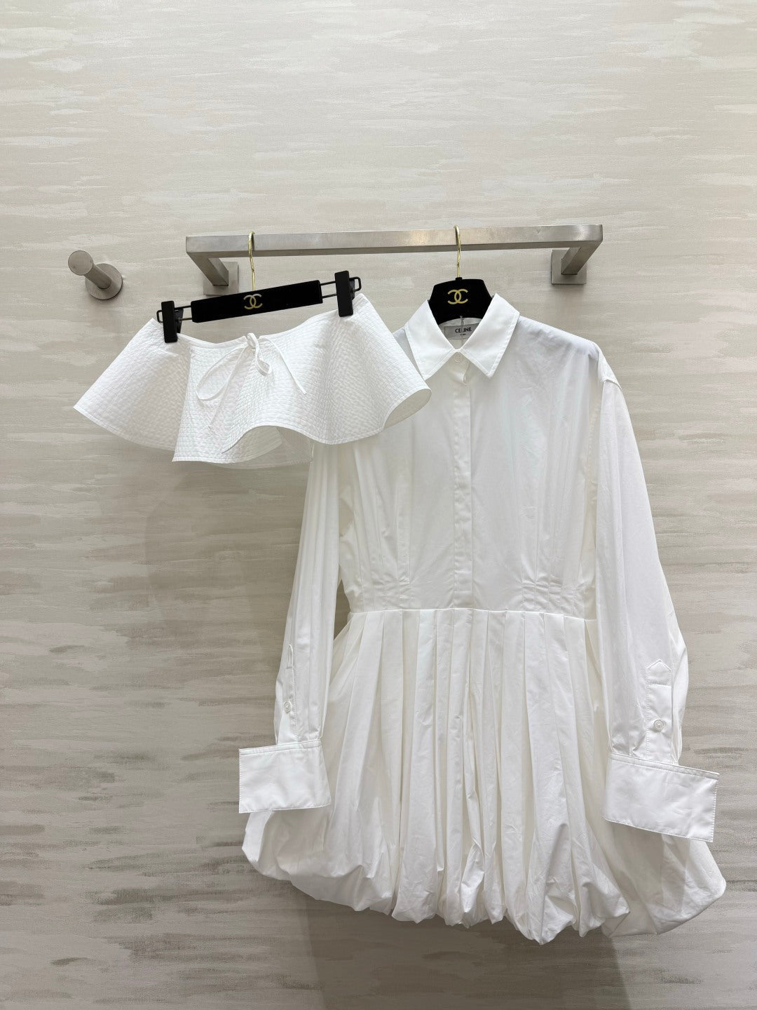Celine 26s Shirt Dress White Cotton Poplin 416059